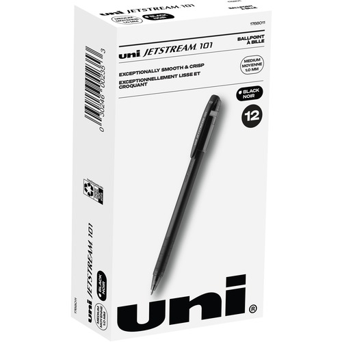 uni® Jetstream 101 Ballpoint Pen - Medium Pen Point - 1 mm Pen Point Size - Black Gel-based Ink - Black Barrel - 1 Dozen