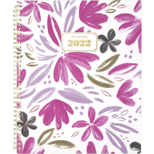 At-A-Glance Badge Floral 2022 Weekly Monthly Planner, Large, 8 1/2" x 11" - Large Size - Julian Dates - Monthly, Weekly - 13 Month - January 2022 - January 2023 - 1 Week, 1 Month Double Page Layout - 8 1/2" x 11" White Sheet - Wire Bound - Floral, Pink - 