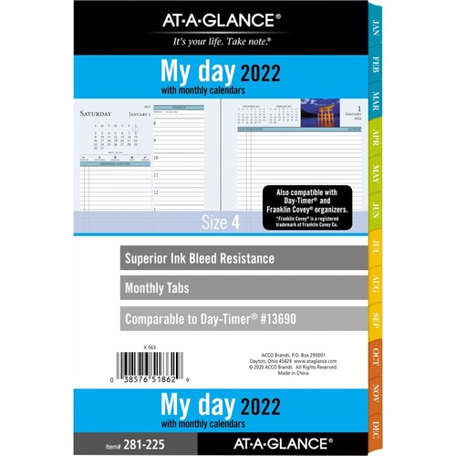 At-A-Glance Zenscapes 2022 Daily Monthly Planner Refill, Two Page Per Day, Loose-Leaf, Desk Size, 5 1/2" x 8 1/2" - Julian Dates - Monthly, Daily - 12 Month - January 2022 - December 2022 - Hourly, 8:00 AM to 7:00 PM - Hourly - 1 Month, 1 Day Double Page 