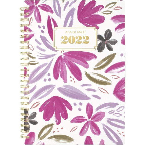 At-A-Glance Badge Floral 2022 Weekly Monthly Planner, Small, 5 1/2" x 8 1/2" - Large Size - Julian Dates - Monthly, Weekly - 13 Month - January 2022 - January 2023 - 1 Month Double Page Layout - 5 1/2" x 8 1/2" Sheet Size - Twin Wire - Floral, Pink, Purpl