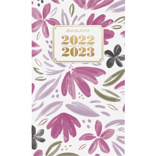 At-A-Glance Badge Floral 2022-2023 Two Year Monthly Planner, Pocket, 3 1/2" x 6" - Pocket Size - Julian Dates - Monthly - 24 Month - January 2022 - December 2023 - 1 Month Double Page Layout - 3 1/2" x 6" White Sheet - Stapled - Pink, Green, Gray, Purple,
