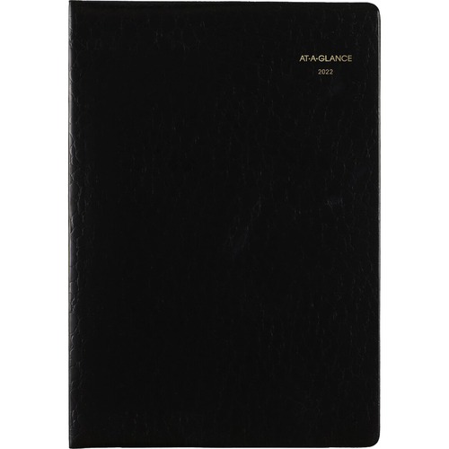 At-A-Glance Designer Cover 2022 Monthly Planner, Black, Large, 7" x 10" - Large Size - Monthly - 13 Month - January 2022 - January 2023 - 1 Month Double Page Layout - 7" x 10" White Sheet - Stapled - Black - Faux Leather - Black CoverSoft Cover, Unruled D