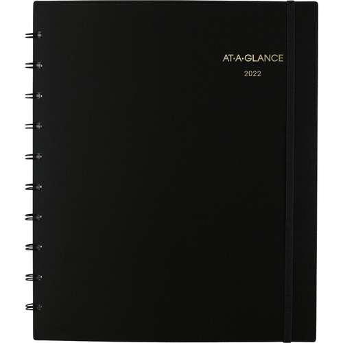 At-A-Glance Move-A-Page 2022 Monthly Planner, Black, Large, 8 3/4" x 11" - Large Size - Monthly - 12 Month - January 2022 - December 2022 - 1 Month Double Page Layout - White Sheet - Twin Wire - Black - Poly - Ruled Daily Block, Telephone Section, Address