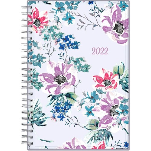Blue Sky 2022 Laila 5x8 Weekly Planner - Weekly, Monthly - 12 Month - January 2022 - December 2022 - 1 Week, 1 Month Double Page Layout - 5" x 8" Sheet Size - Twin Wire - Floral CoverFlexible Clear Pocket Cover, Storage Pocket, Double Page Layout, Plannin