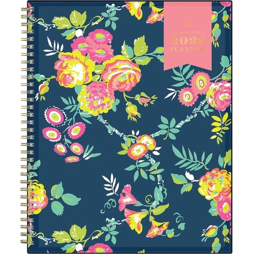 Day Designer 2022 Peyton Navy 8.5 x 11 Weekly Planner - Large Size - Weekly, Monthly - 12 Month - January 2022 - December 2022 - 1 Month, 1 Week Double Page Layout - 8 1/2" x 11" Sheet Size - Twin Wire - Multicolor - Peyton Navy CoverFlexible Clear Pocket
