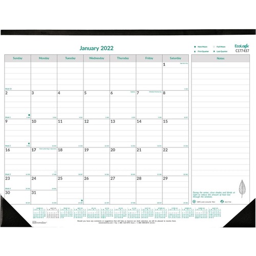 Brownline Ecologix Monthly Desk Pad 2022 - Monthly - 12 Month - January 2022 - December 2022 - 1 Month Single Page Layout - Desk Pad - Chipboard, Paper - 22" Height x 17" Width - Ruled Daily Block, Yearly Calendar, Reinforced, Ecological Tip, Top Bound, T