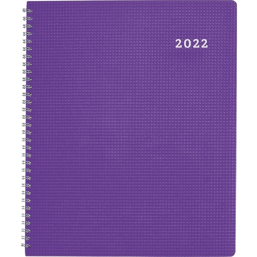 Brownline Duraflex Monthly Planner 2022, Purple - Monthly - 14 Month - December 2021 - January 2023 - 1 Month Single Page Layout - Twin Wire - Purple - Paper - 11" Height x 8.5" Width - Textured Cover, Reference Calendar, Tear-off, Printed, Telephone Sect