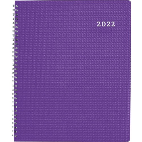 Brownline DuraFlex Weekly Appointment Book 2022, Purple - Weekly - 12 Month - January 2022 - December 2022 - 7:00 AM to 8:45 PM - Monday - Friday, 7:00 AM to 5:45 PM - Saturday, Sunday - 1 Week Double Page Layout - Twin Wire - Purple - Paper - 11" Height 