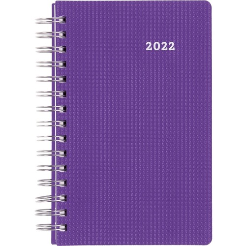 Brownline DuraFlex Daily Planner 2022, Purple - Daily - 14 Month - December 2021 - January 2023 - 7:00 AM to 7:30 PM - Weekly - 1 Day Single Page Layout - Twin Wire - Purple - Paper - 8" Height x 5" Width - Appointment Schedule, Reminder Section, Textured