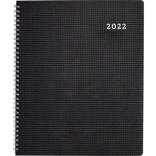 Brownline DuraFlex Weekly Appointment Book 2022, Black - Weekly - 12 Month - January 2022 - December 2022 - 7:00 AM to 8:45 PM - Monday - Friday, 7:00 AM to 5:45 PM - Saturday, Sunday - 1 Week Double Page Layout - Twin Wire - Black - Paper - 11" Height x 