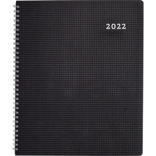 Brownline Duraflex Monthly Planner 2022, Black - Monthly - 14 Month - December 2021 - January 2023 - 1 Month Single Page Layout - Twin Wire - Black, Burgundy, Gray - Paper - 11" Height x 8.5" Width - Textured Cover, Reference Calendar, Tear-off, Printed, 