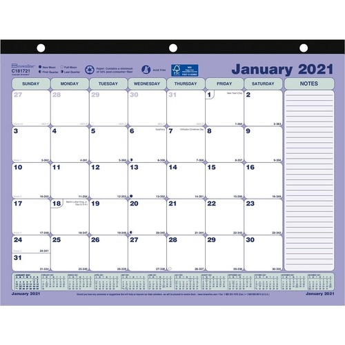 Brownline Monthly Desk Pad 2022 - Monthly - 12 Month - January 2022 - December 2022 - 1 Month Single Page Layout - 3 x Holes - Desk Pad - Chipboard, Paper - 11" Height x 8.5" Width - Yearly Calendar, Notes Section, Reinforced, Hole-punched, Tear-off, Top 