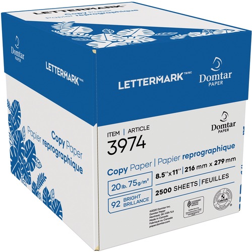 Lettermark Copy & Multipurpose Paper - White - 92 Brightness - Letter - 8 1/2" x 11" - 20 lb Basis Weight - 3 / Case - 500 - SFI - ColorLok Technology