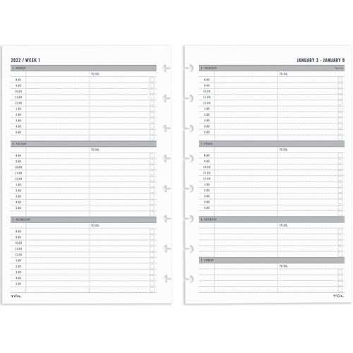 TUL Discbound Weekly Refill Pages, Junior Size, January To December 2022, TULJRFLR-TIME - TUL® Discbound Weekly Refill Pages, Junior Size, 5-1/2" x 8-1/2", January To December 2022, TULJRFLR-TIME
