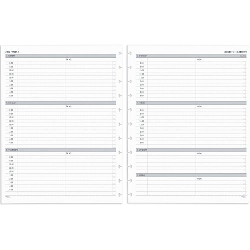 TUL Discbound Weekly Refill Pages, Letter Size, January To December 2022, TULLTFLR-TIME - TUL® Discbound Weekly Refill Pages, Letter Size, 8-1/2" x 11", January To December 2022, TULLTFLR-TIME