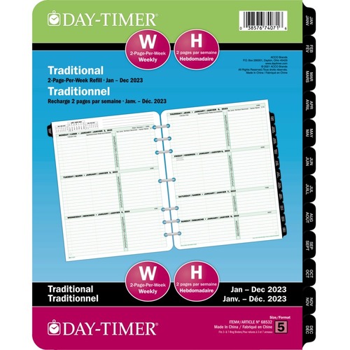 Day-Timer® Dated Page Refills - Weekly - 1 Week Double Page Layout - 8 1/2" x 11" Sheet Size - 7 x Holes - Reference Month, Expense Sheet, Planner Page, Auto Mileage, Bilingual, Hole-punched - 1 Each