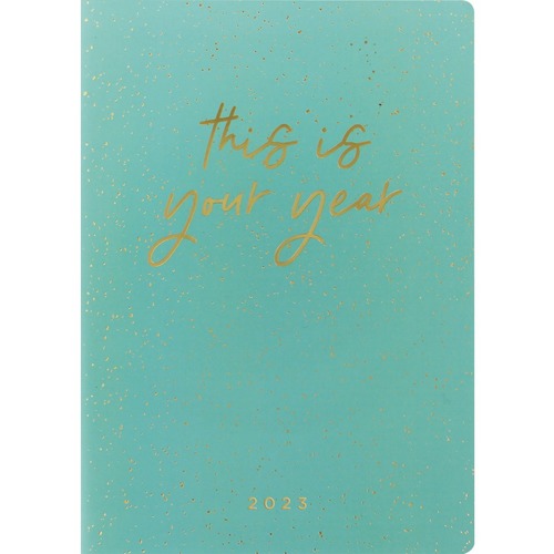 Letts® Inspire Weekly Planners - Weekly - January till December - Sewn - Gold Foil, Green - Ribbon Marker, Ruled Planning Space, Laminated, Flexible Cover, Smooth, Rounded Corner - 1 Each