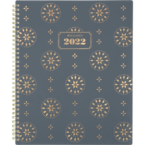 At-A-Glance Badge Medallion Collection Planners - Weekly, Monthly - 12 Month - January 2022 - December 2022 - 1 Week, 1 Month Double Page Layout - Twin Wire - Black - Gold CoverNotes Area, Reference Calendar, Planner Page, Holiday Listing, Note Page, Top 