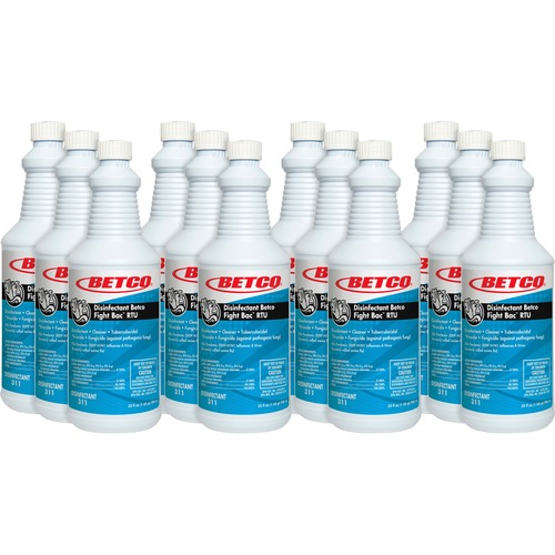Betco Fight-Bac RTU Disinfectant Cleaner - Ready-To-Use - 32 fl oz (1 quart) - Citrus Floral Scent - 12 / Carton - Deodorize, Anti-bacterial - Clear