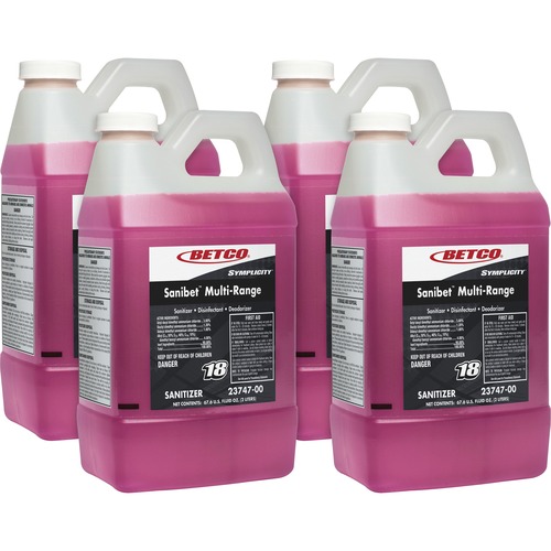 Betco Symplicity Sanibet Multi-Range Sanitizer - FASTDRAW 18 - Concentrate - 67.6 fl oz (2.1 quart) - 4 / Carton - Rinse-free, Versatile, Disinfectant - Pink