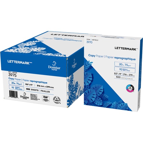 Lettermark Copy Paper - White - 20 lb Basis Weight - Sustainable Forestry Initiative (SFI) - ColorLok Technology, Fast-drying, Jam-free, Acid-free, Non-yellowing - White - 500 Sheets per Ream - 8 / Carton