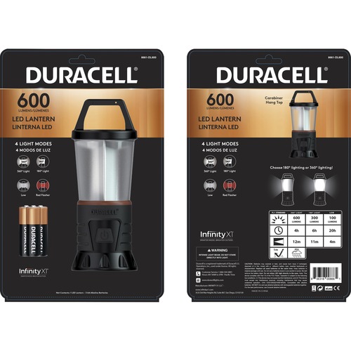 Duracell Compact LED Lantern - LED - 600 lm Lumen - 3 x AAA - Water Proof, Impact Resistant, Splash Proof - Black - 1 Each
