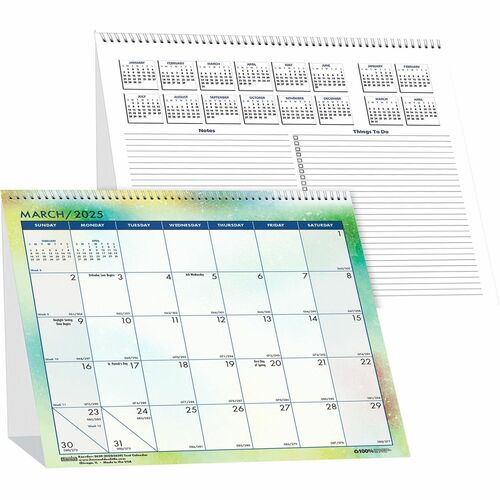 House of Doolittle Cosmos Desktop Tent Calendar - Monthly - 12 Month - January 2024 - December 2024 - Spiral Bound - Desktop - Multi - Paper - 6" Height x 6" Width - Reference Calendar, Printed, Dated Planning Page, Daily Block - 1 Each