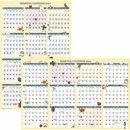 House of Doolittle Seasonal Laminated Reversible Calendar - Yearly - 12 Month - January - December - Multi - 37" Height x 24" Width - Laminated, Reversible, Erasable, Holiday Listing, Daily Block, Write on/Wipe off, Double-sided, Printed - 1 Each