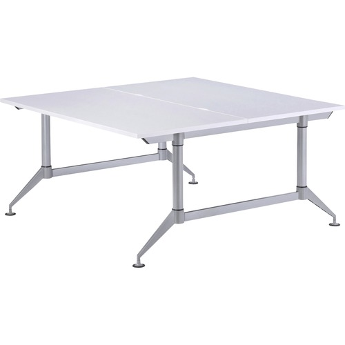 Safco EVEN Dual-Sided Workstation - Designer White Square Top - Powder Coated Silver Base - 4 Legs - 200 lb Capacity - 48" Table Top Length x 48" Table Top Width x 1" Table Top Thickness - 29" HeightAssembly Required - Thermofused Laminate (TFL) Top Mater