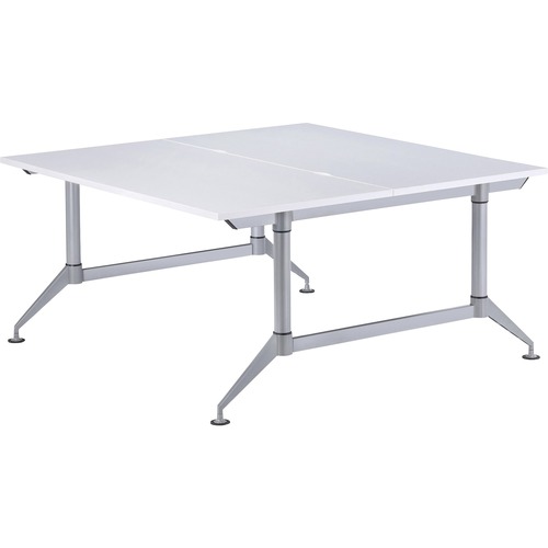 Safco EVEN Dual-Sided Workstation - Designer White Rectangle Top - Powder Coated Silver Base - 4 Legs - 200 lb Capacity - 48" Table Top Length x 60" Table Top Width x 1" Table Top Thickness - 29" HeightAssembly Required - Thermofused Laminate (TFL) Top Ma