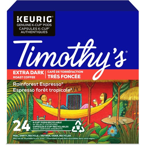 Timothy's K-Cup Rainforest Expresso Extra Dark Roast Coffee - Rainforest Espresso - 24 Box