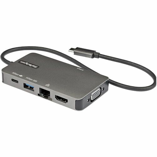StarTech.com USB-C Multiport Adapter, USB C to 4K HDMI or VGA, USB Type-C Mini Dock, 100W PD Passthrough, 3x USB 3.0, GbE, 12" Long Cable - USB C multiport adapter w/ HDMI 4K or VGA video - 3-Port USB 5Gbps Hub (2x USB-A/1x USB-C)/GbE - Mini dock w/ 12in 