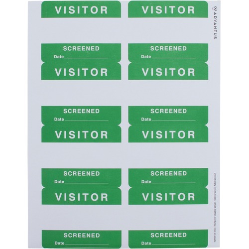 Advantus VISITOR SCREENED Adhesive Badges - VISITOR SCREENED - 2 5/8" Height x 3 3/8" Width - Rectangle - Green - 8 / Sheet - 200 / Box
