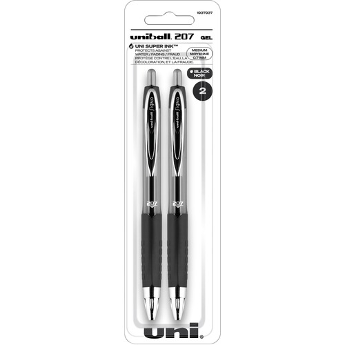 uniball™ Signo 207 Gel Pen - 0.7 mm (0.03") Pen Point - Refillable - Retractable - Black Ink - Gel-based - Semi Translucent Barrel - 2 / Pack