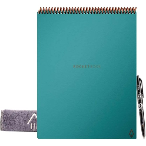 Rocketbook Flip Notepad - 1 Subject(s) - 16 Sheets - 32 Pages - Dot Grid, Ruled - Letter - 8 1/2" x 11" - Neptune Teal Cover - Reusable, Write on/Wipe off - 1 Each