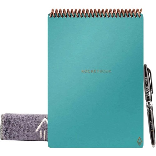 Rocketbook Flip Notepad - 1 Subject(s) - 18 Sheets - 36 Pages - Dot Grid, Ruled - Executive - 6" x 8 4/5" - Neptune Teal Cover - Reusable, Write on/Wipe off - 1 Each