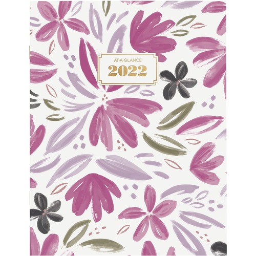 At-A-Glance Badge Floral 2022 Monthly Planner, Large, 8 1/2" x 11" - Large Size - Julian Dates - Monthly - 13 Month - January 2022 - January 2022 - 1 Month Double Page Layout - 8 1/2" x 11" White Sheet - Stapled - Floral - Paper - Pink, Purple, Green, Gra