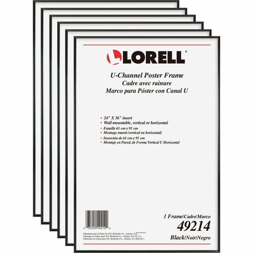 Lorell Poster Frames - 24" x 36" Frame Size - Rectangle - Horizontal, Vertical - 6 / Carton - Black