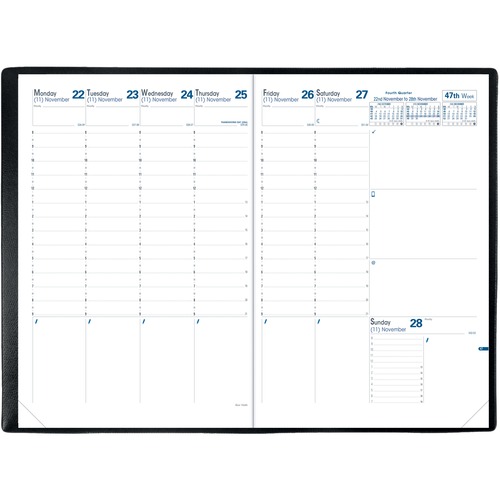 Quo Vadis Prenote Weekly Planner - English - 13 Month - December 2023 - December 2024 - 8:00 AM to 9:00 PM - Hourly - 1 Week Double Page Layout - White Satin Sheet - Stitched - Freeport Black - Paper - 11.7" Height x 8.3" Width - Appointment Schedule, Det