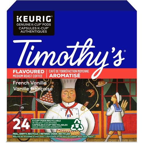 Timothy's K-Cup French Vanilla Medium Roast Coffee - Compatible with Keurig K-Cup Brewer - Medium - Per Pod - French Vanilla, Arabica - 24 / Box
