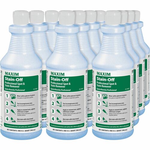 Midlab Stain-Off Professional Spot/Stain Remover - Ready-To-Use - 32 fl oz (1 quart) - 12 / Carton - Odorless, Water Based, Oil Based, Anti-resoiling, Fast Acting - Blue