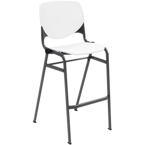 KFI Barstool Chair - White Polypropylene Seat - White Aluminum Alloy, Polypropylene Back - Black Steel Frame - Four-legged Base - 1 Each