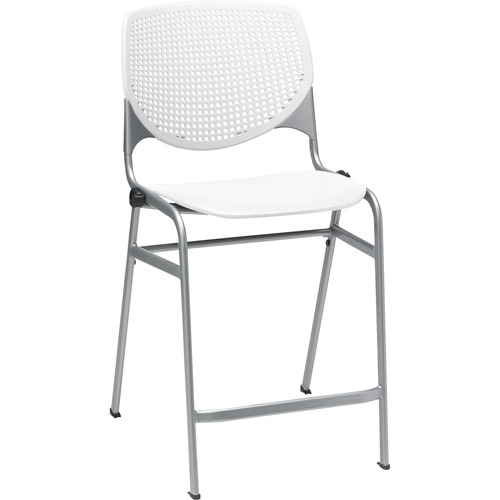 KFI Bar Stool - White Polypropylene Seat - White Polypropylene Back - Powder Coated Black Steel Frame - Four-legged Base - 1 Each