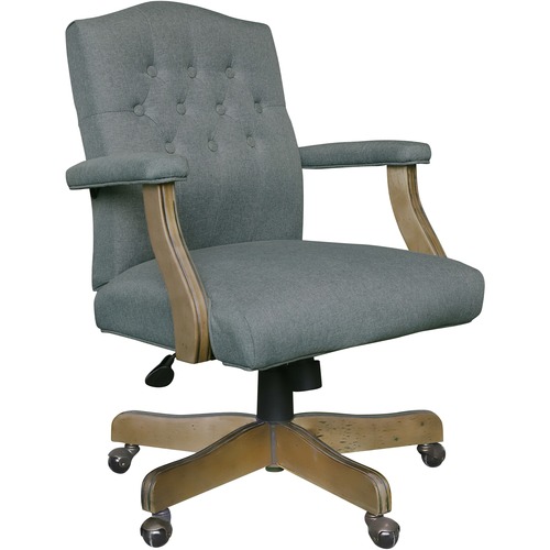 Boss Executive Commercial Linen Chair - Gray Linen Seat - Gray Linen Back - Driftwood Frame - Mid Back - 5-star Base - Armrest - 1 Each