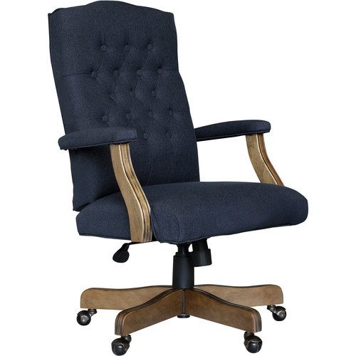Boss Executive Commercial Linen Chair - Navy Linen Seat - Navy Linen Back - Driftwood Frame - Mid Back - 5-star Base - Armrest - 1 Each