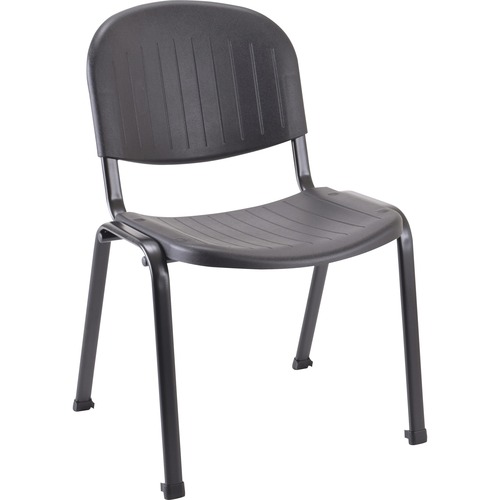 Lorell Low-Back Stack Chairs - Polypropylene Seat - Polypropylene Back - Low Back - Four-legged Base - Black - 4 / Carton