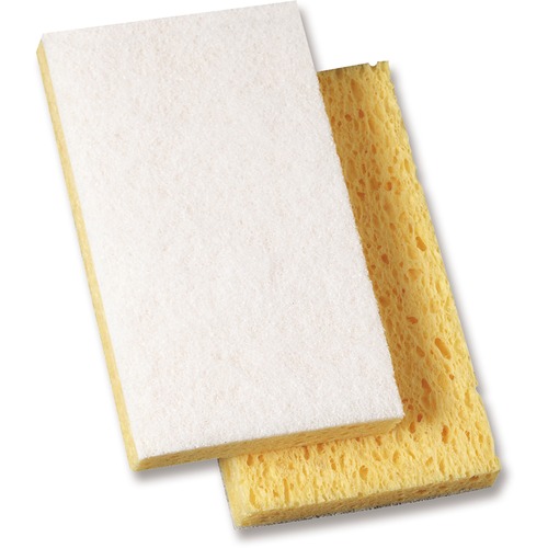 Genuine Joe Light-Duty Sponge Scrubber - 6.1" Width x 3.6" Length - 20/Carton - Cellulose - White, Yellow