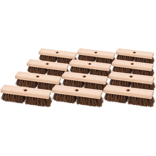 Genuine Joe Deck/Floor Brush - 2" Palmyra Bristle - 10" Handle Width - Hardwood Handle - 12 / Carton - Brown