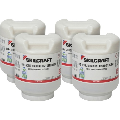 SKILCRAFT® Dishwashing Detergent - 128 oz (8 lb) - Fast Acting, Low Foaming, Phosphate-free, Chlorine-free - White Bottle - 4 / Box