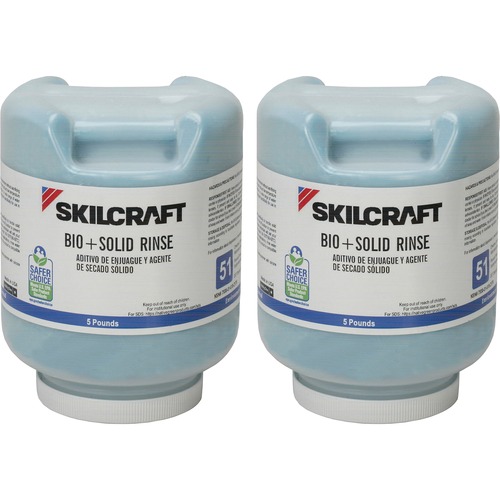SKILCRAFT® Bio-solid Dishwasher Rinse Additive - 80 oz (5 lb) - Machine Washable, Bio-based, Quick Drying, Water Spot Resistant - Blue Bottle - 2 / Box